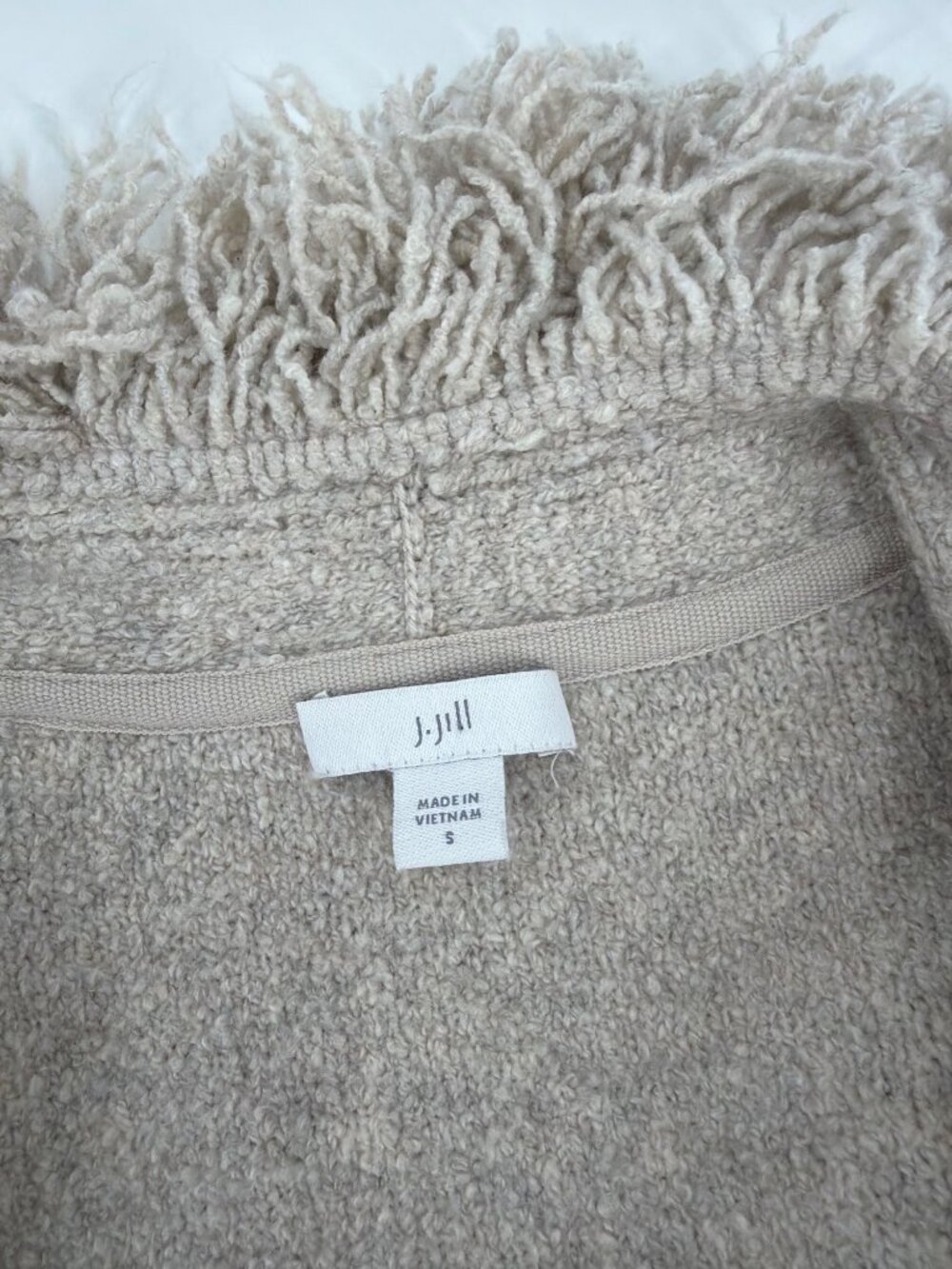 J. Jill Fringe Open Cardigan Sweater Pockets Beige Casual Cozy Womens Small - Picture 4 of 8